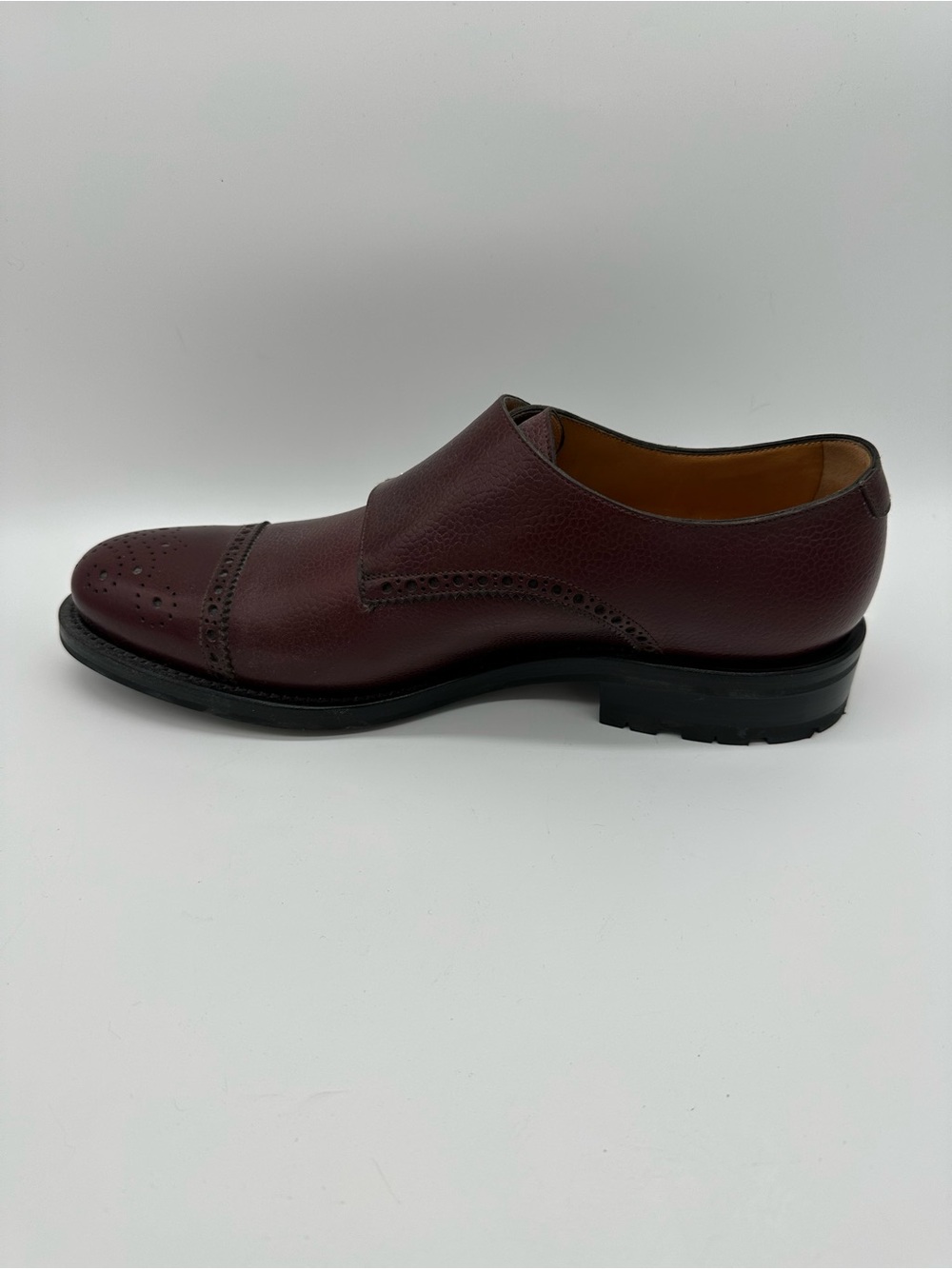 Men's Double Monk Strap Leather Dress Shoes in Burgundy - Picture 6 of 13